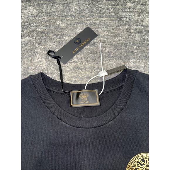 KITH x Versace Black Gold Mini Medusa Logo Cotton Short Sleeve T-Shirt Medium M - Picture 3 of 8